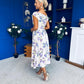 Breffy Asymmetric Neckline Skater Midi Floral Lilac & Cream