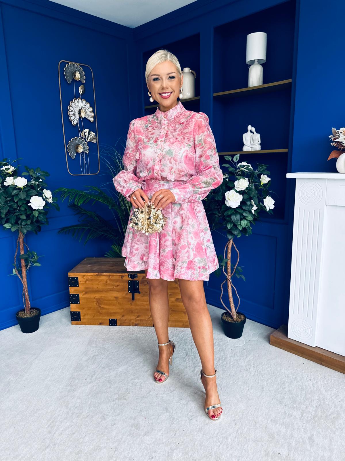 Gina Embellished Shirt & Skirt Set Rose