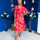 Saoirse Angel Sleeve Midi Dress Marble Coral