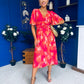 Saoirse Angel Sleeve Midi Dress Marble Coral