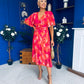 Saoirse Angel Sleeve Midi Dress Marble Coral