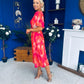 Saoirse Angel Sleeve Midi Dress Marble Coral