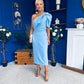 April Pearl Detail Occasion Midi Dress Pwr Blue
