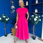 Breffy Asymmetric Neckline Skater Midi Hot Pink