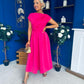 Breffy Asymmetric Neckline Skater Midi Hot Pink