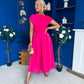 Breffy Asymmetric Neckline Skater Midi Hot Pink