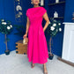 Breffy Asymmetric Neckline Skater Midi Hot Pink