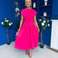 Breffy Asymmetric Neckline Skater Midi Hot Pink