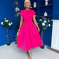 Breffy Asymmetric Neckline Skater Midi Hot Pink