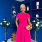 Breffy Asymmetric Neckline Skater Midi Hot Pink