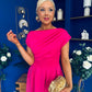 Breffy Asymmetric Neckline Skater Midi Hot Pink