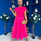 Breffy Asymmetric Neckline Skater Midi Hot Pink