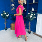 Breffy Asymmetric Neckline Skater Midi Hot Pink