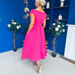 Breffy Asymmetric Neckline Skater Midi Hot Pink