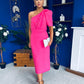 April Pearl Detail Occasion Midi Dress Hot Pink