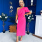 April Pearl Detail Occasion Midi Dress Hot Pink