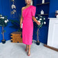 April Pearl Detail Occasion Midi Dress Hot Pink