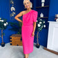 April Pearl Detail Occasion Midi Dress Hot Pink