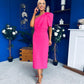 April Pearl Detail Occasion Midi Dress Hot Pink