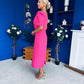April Pearl Detail Occasion Midi Dress Hot Pink