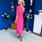 April Pearl Detail Occasion Midi Dress Hot Pink