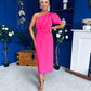April Pearl Detail Occasion Midi Dress Hot Pink
