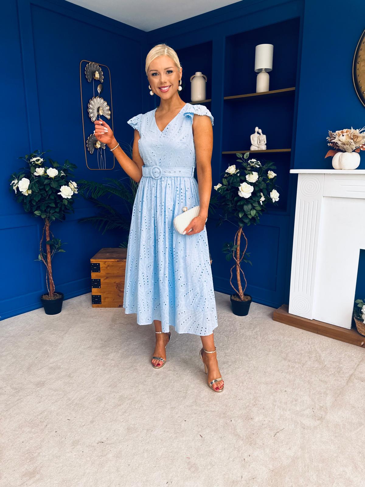 Jodie Crochet Detail Occasion Dress Pwr Blue