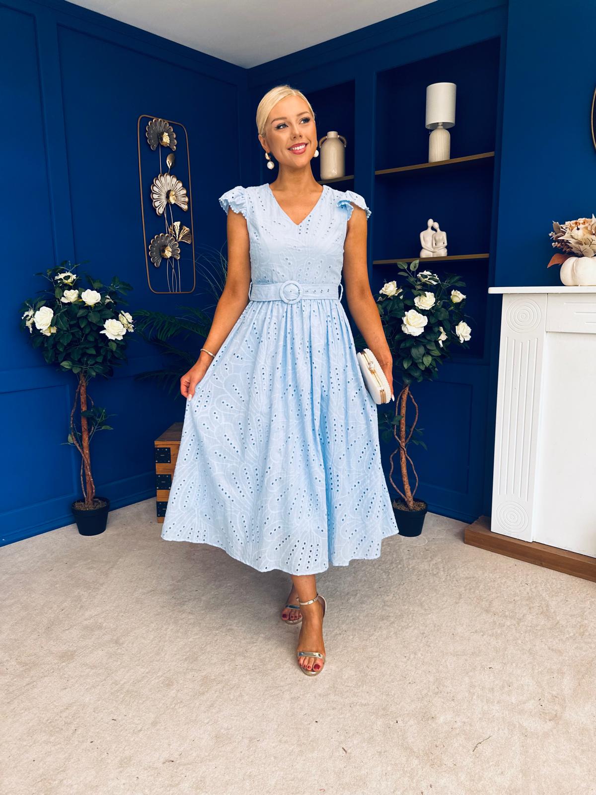 Jodie Crochet Detail Occasion Dress Pwr Blue