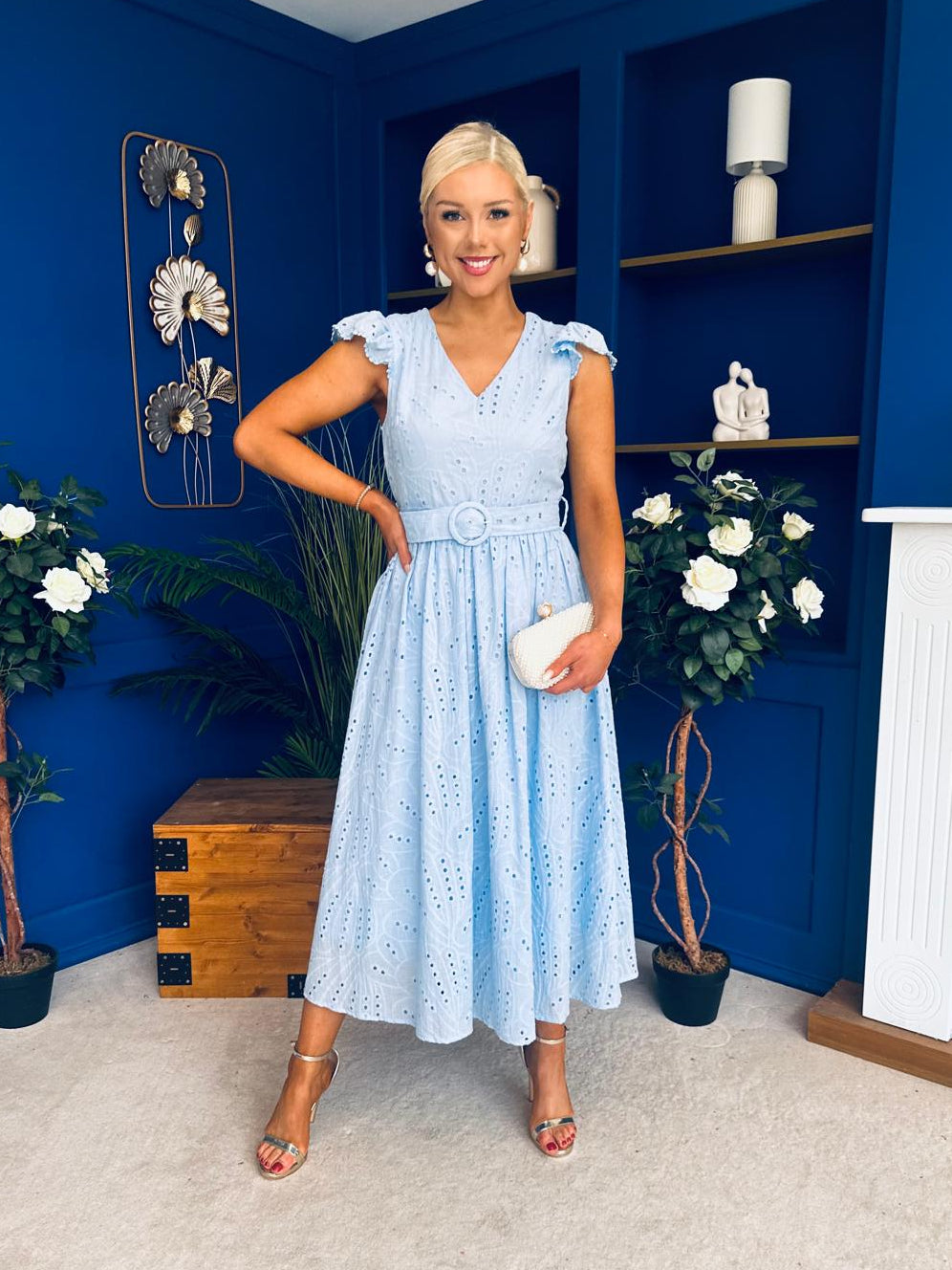 Jodie Crochet Detail Occasion Dress Pwr Blue