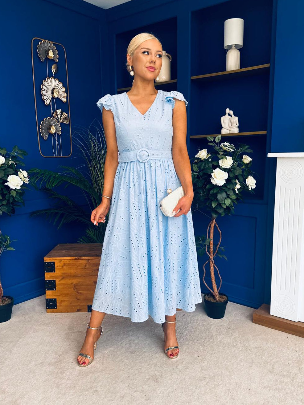 Jodie Crochet Detail Occasion Dress Pwr Blue