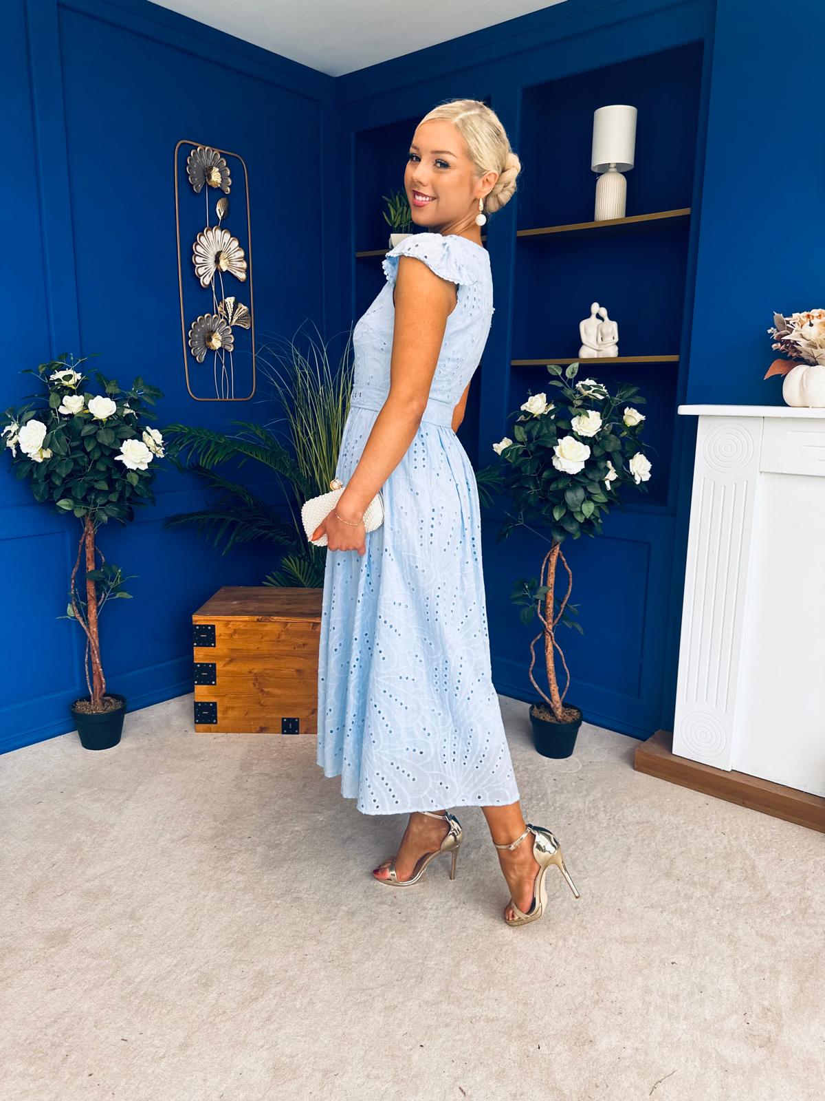 Jodie Crochet Detail Occasion Dress Pwr Blue