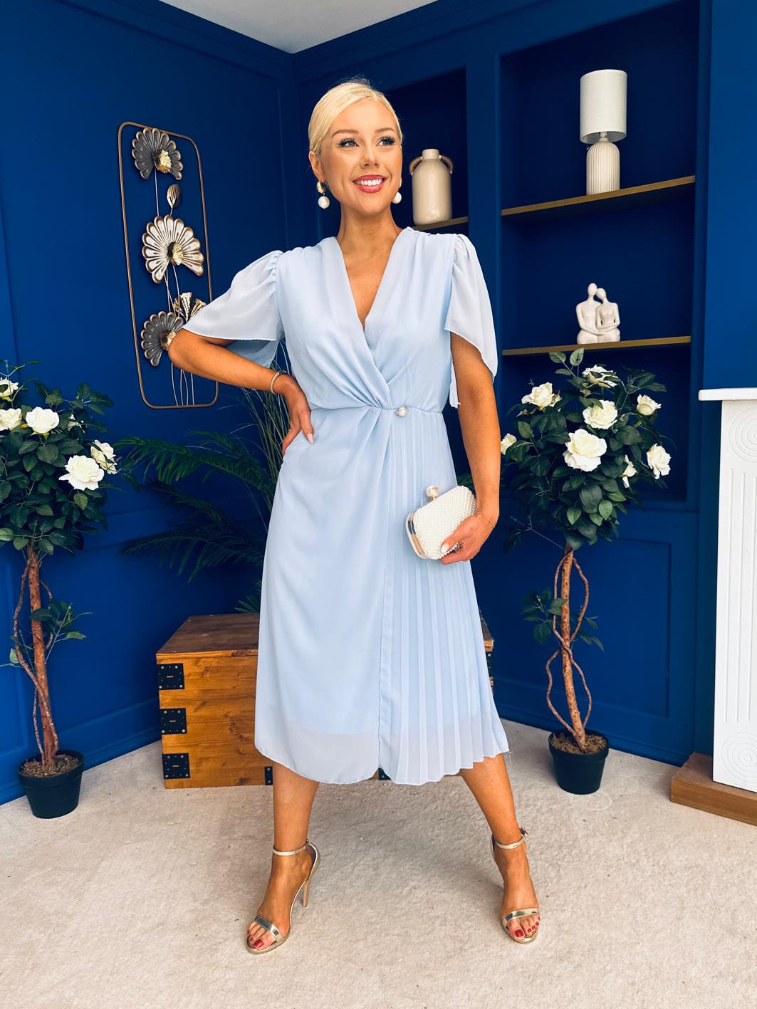Mabel Pleat Detail Midi Dress Pwr Blue