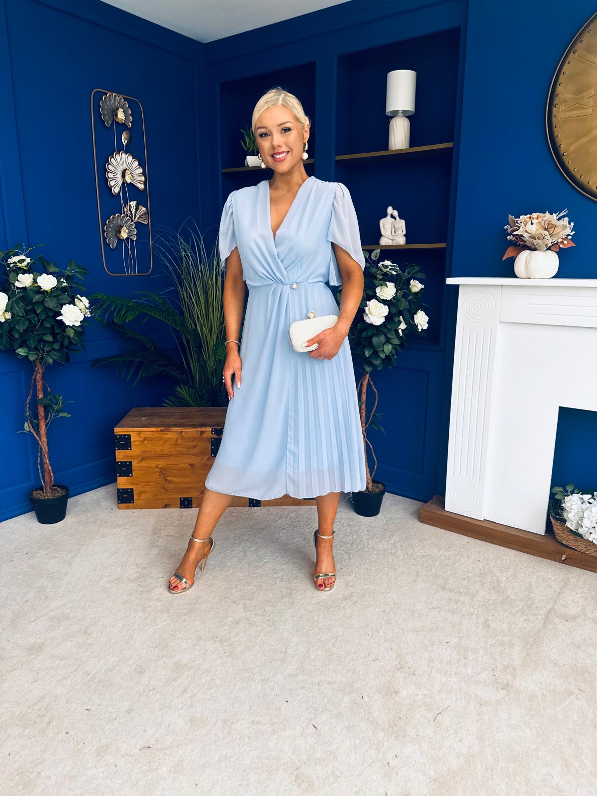 Mabel Pleat Detail Midi Dress Pwr Blue