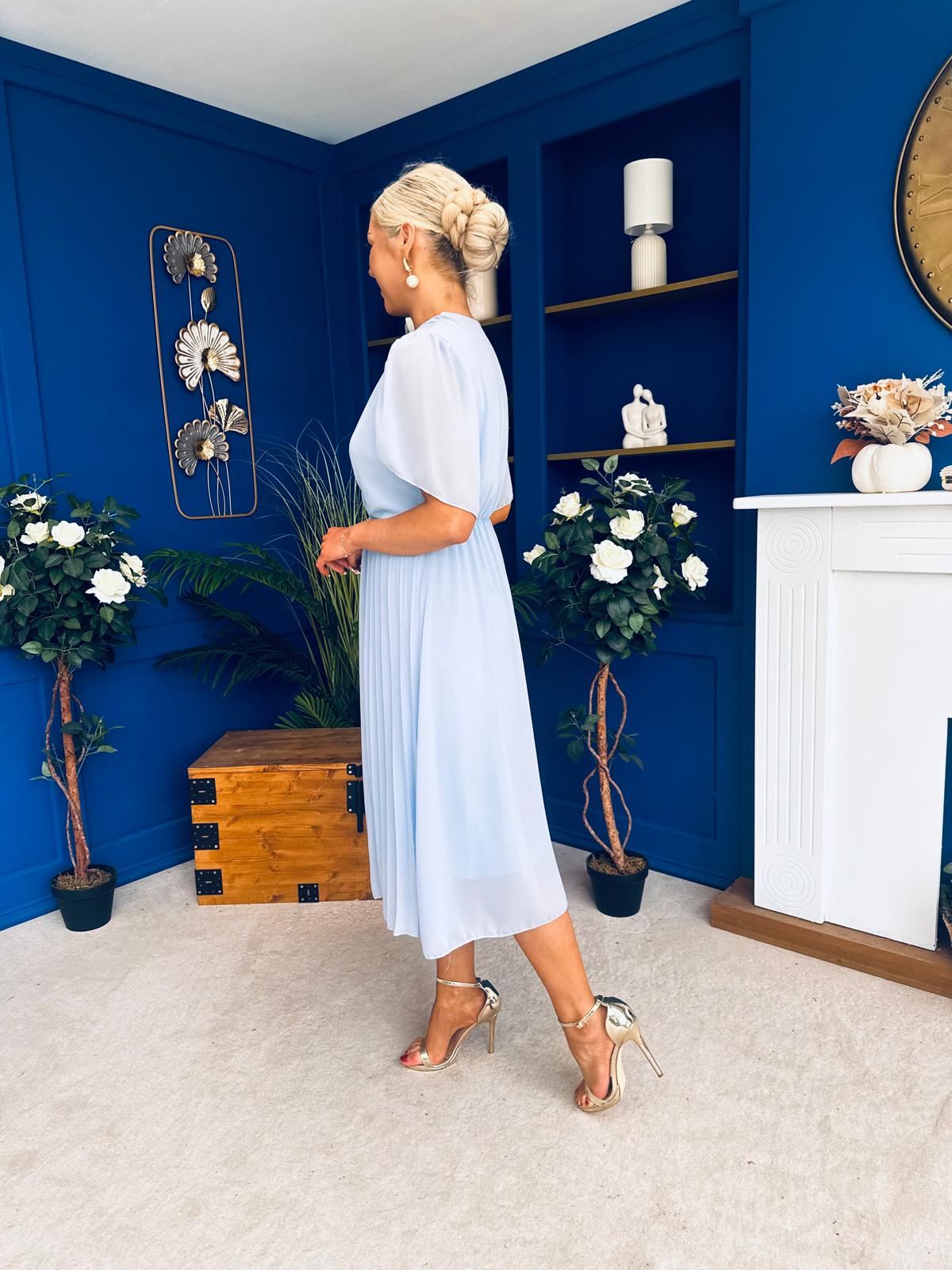 Mabel Pleat Detail Midi Dress Pwr Blue