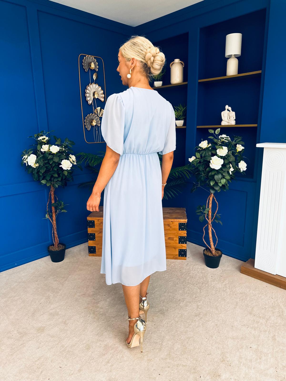 Mabel Pleat Detail Midi Dress Pwr Blue