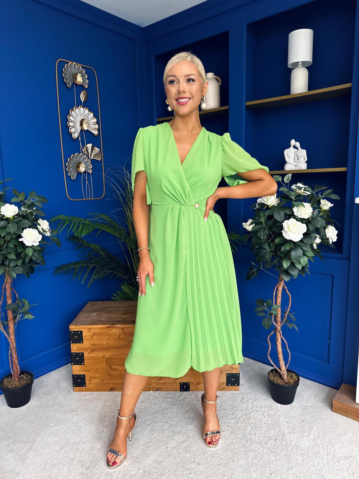 Mabel Pleat Detail Midi Dress Apple Green