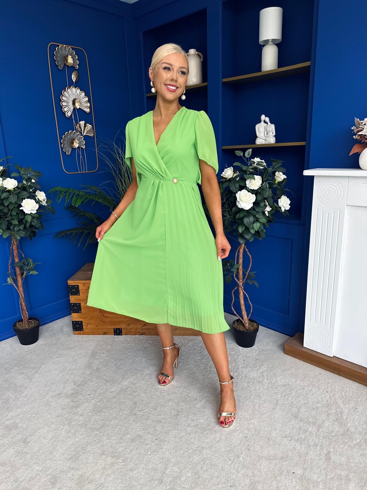 Mabel Pleat Detail Midi Dress Apple Green