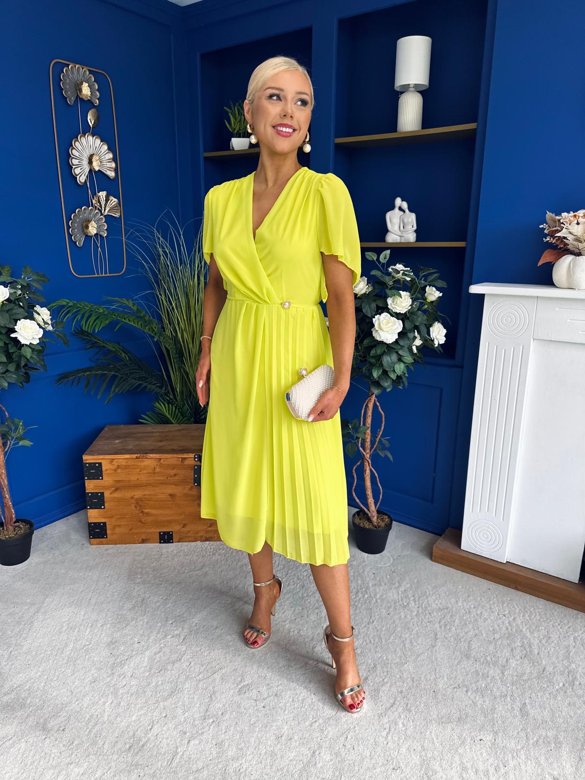 Mabel Pleat Detail Midi Dress Lime