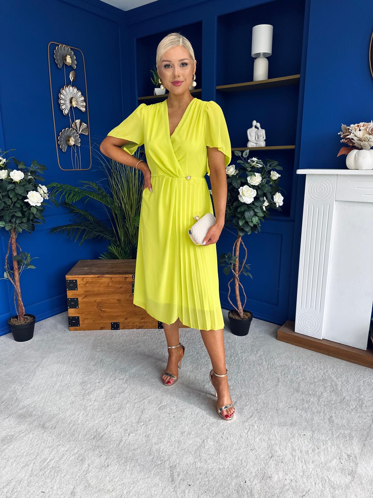 Mabel Pleat Detail Midi Dress Lime