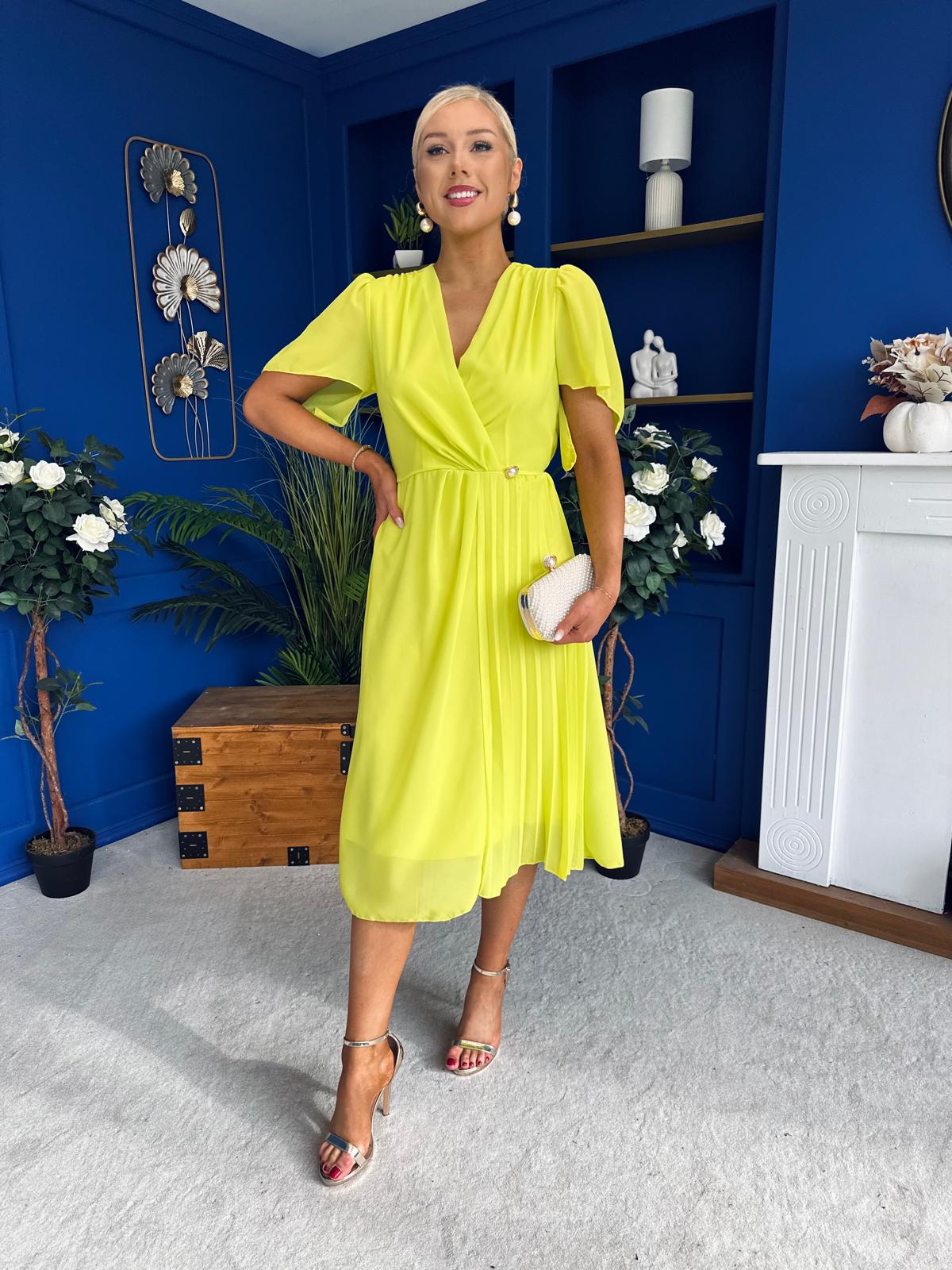 Mabel Pleat Detail Midi Dress Lime