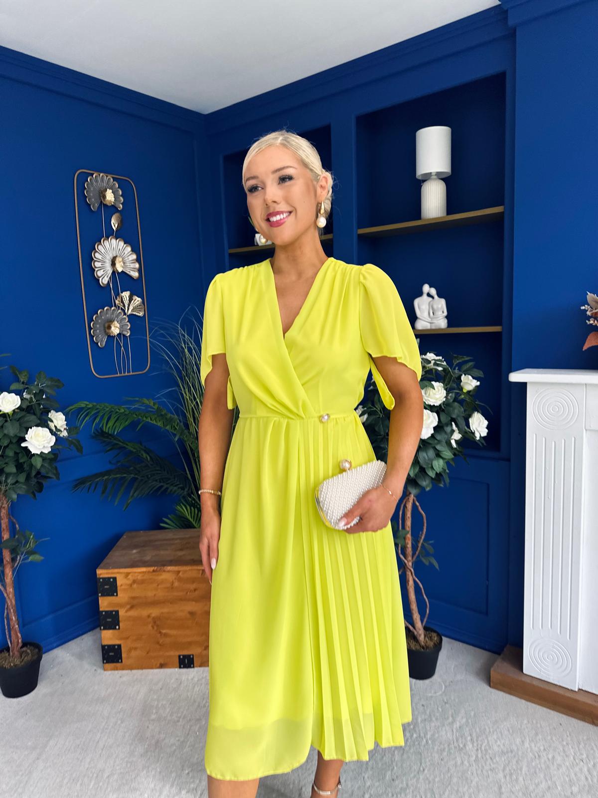 Mabel Pleat Detail Midi Dress Lime