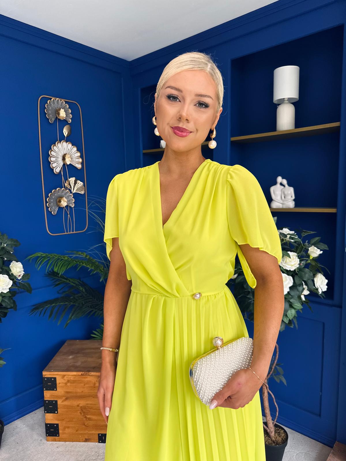 Mabel Pleat Detail Midi Dress Lime