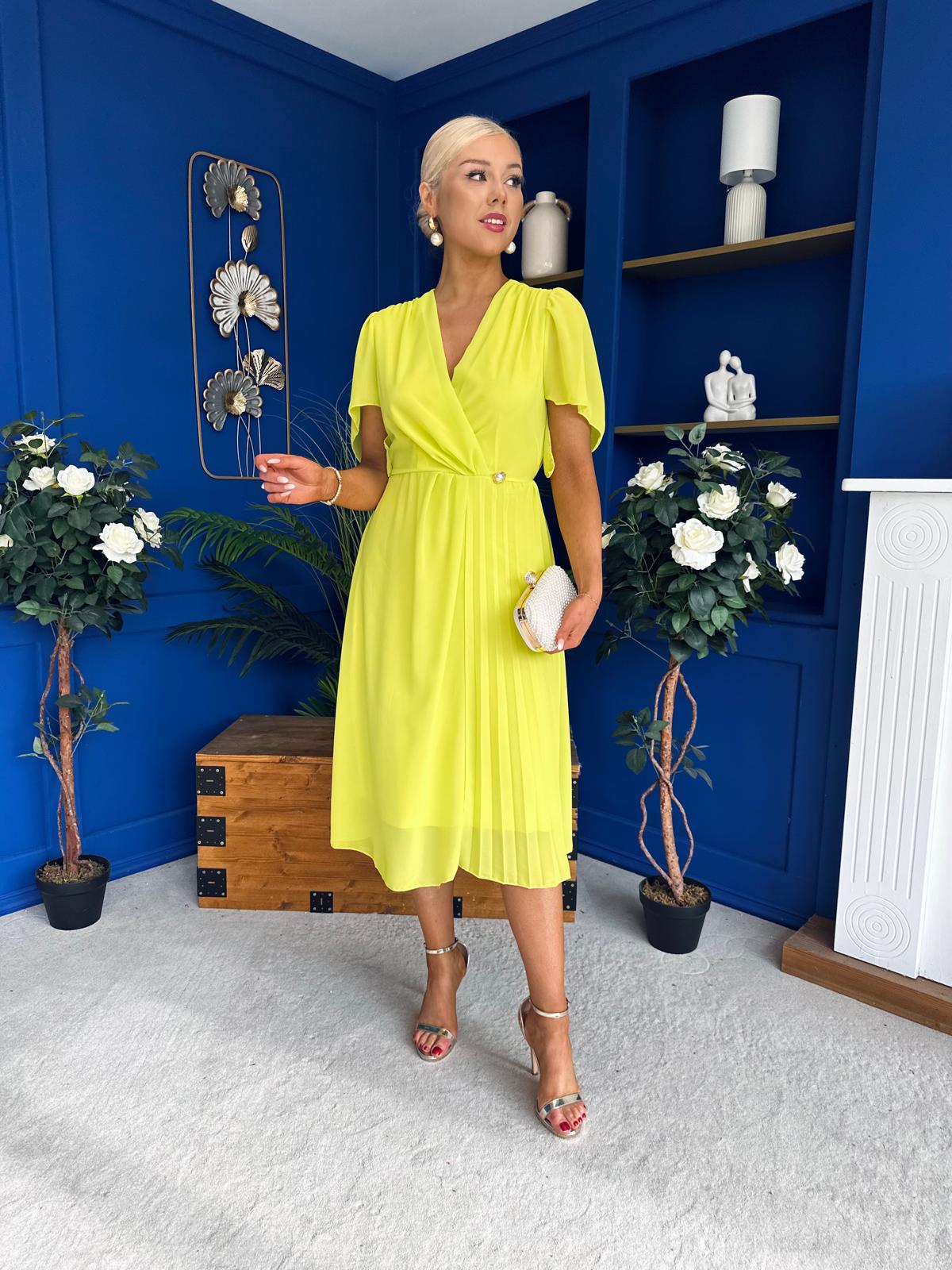Mabel Pleat Detail Midi Dress Lime