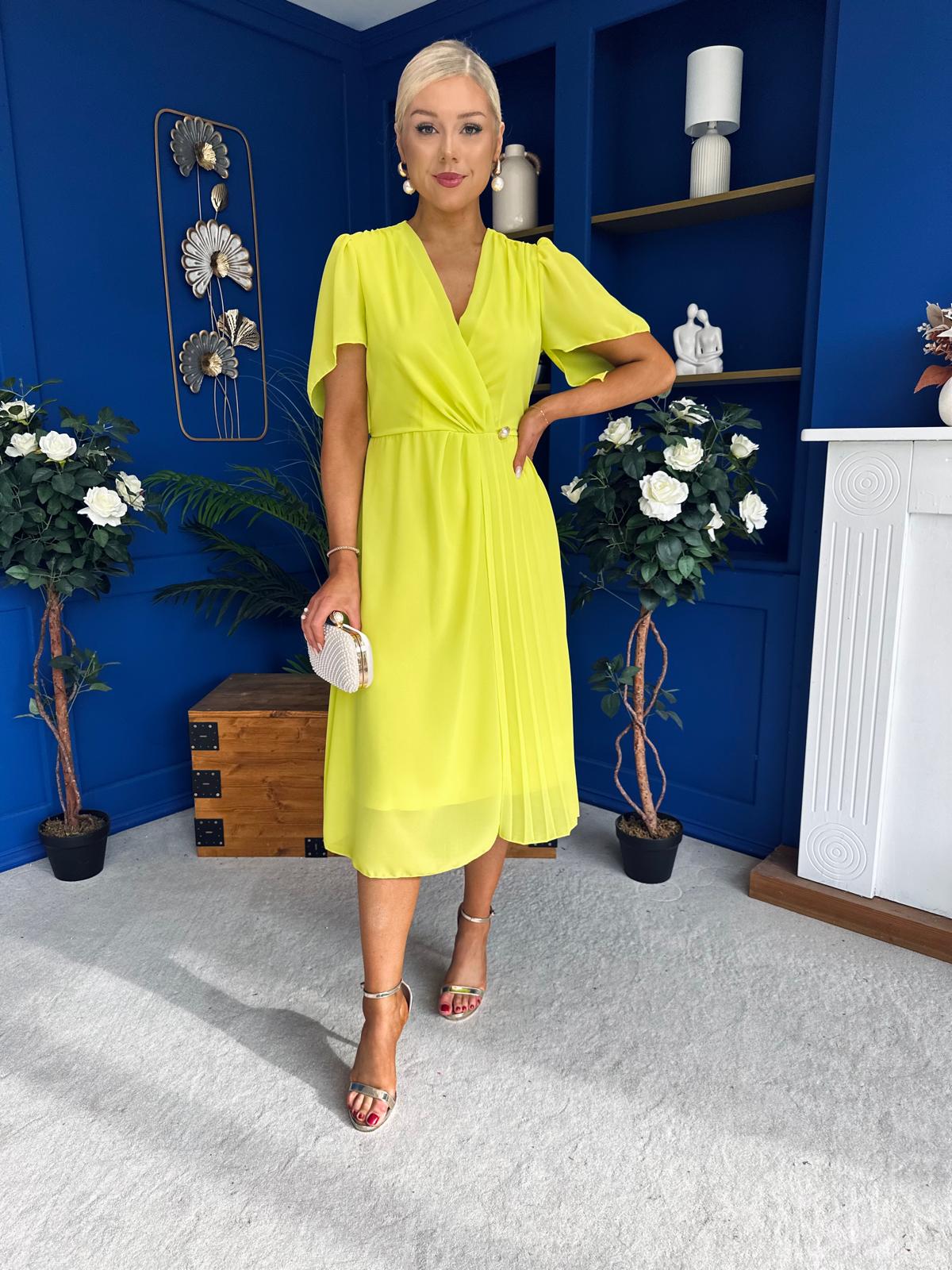 Mabel Pleat Detail Midi Dress Lime