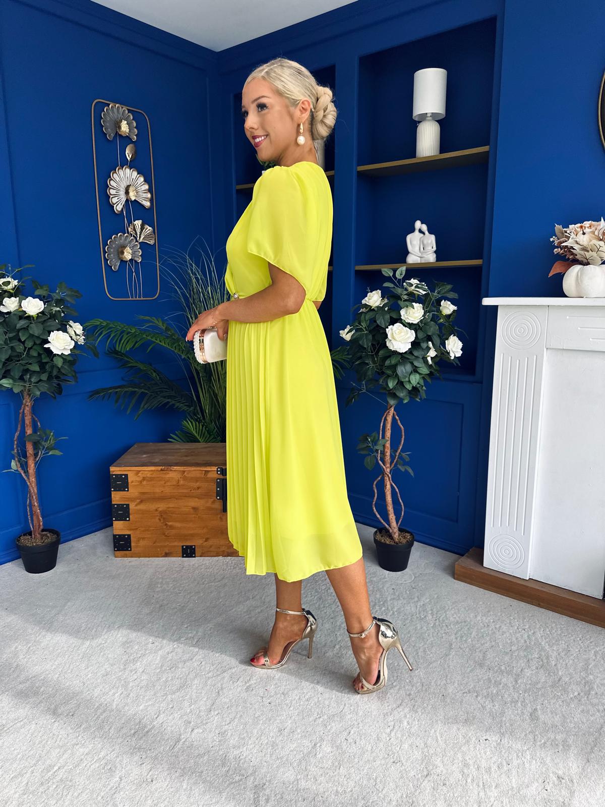 Mabel Pleat Detail Midi Dress Lime