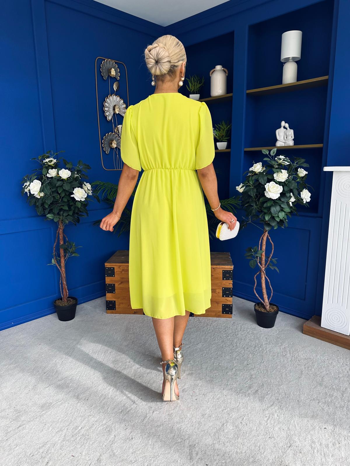 Mabel Pleat Detail Midi Dress Lime