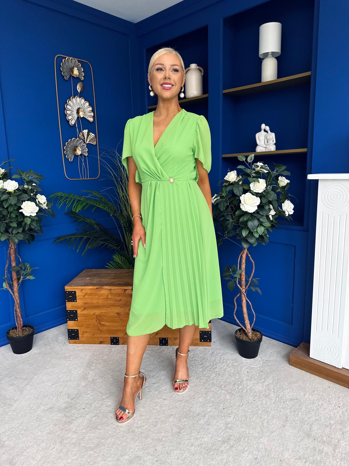 Mabel Pleat Detail Midi Dress Apple Green
