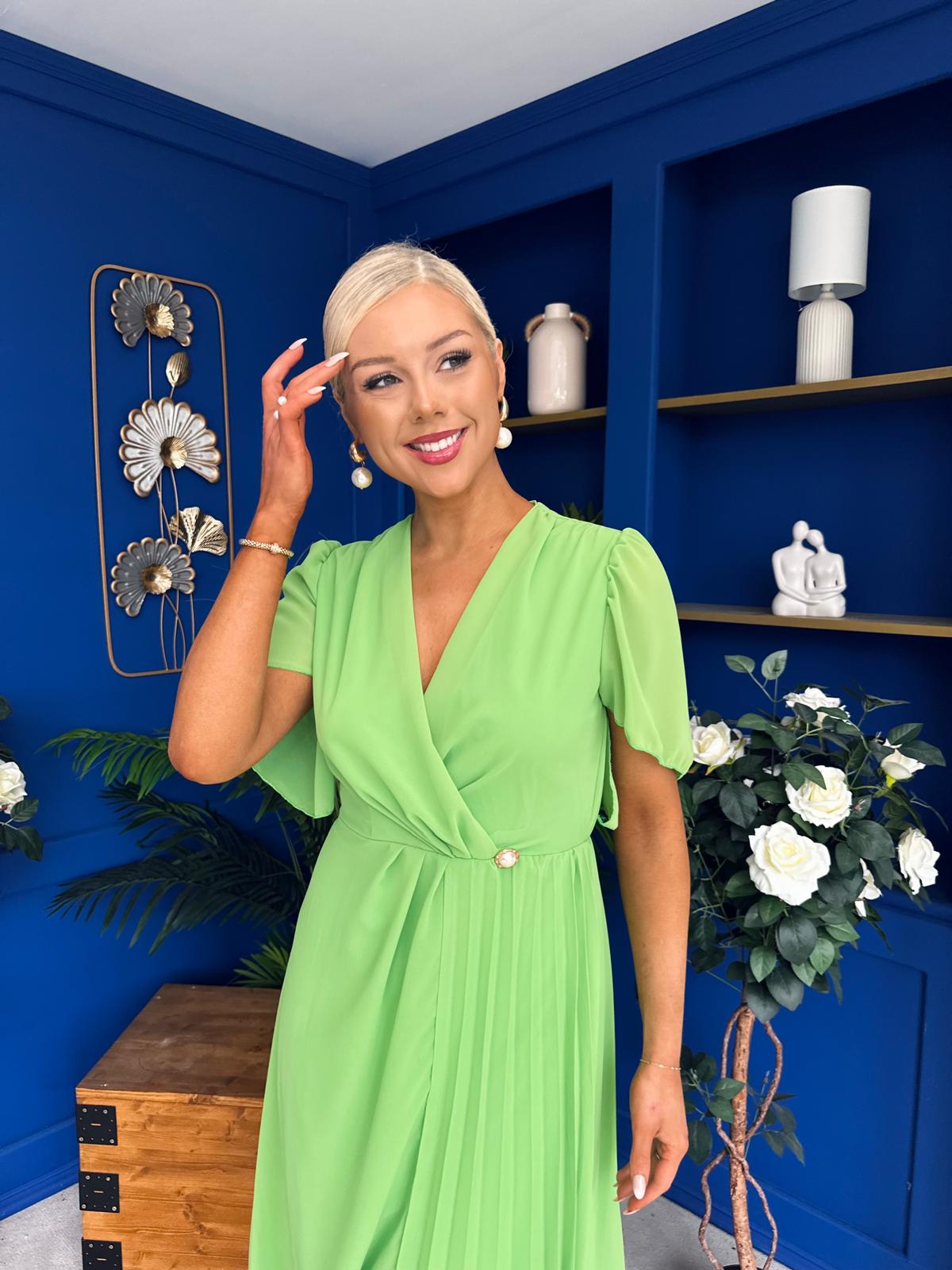 Mabel Pleat Detail Midi Dress Apple Green