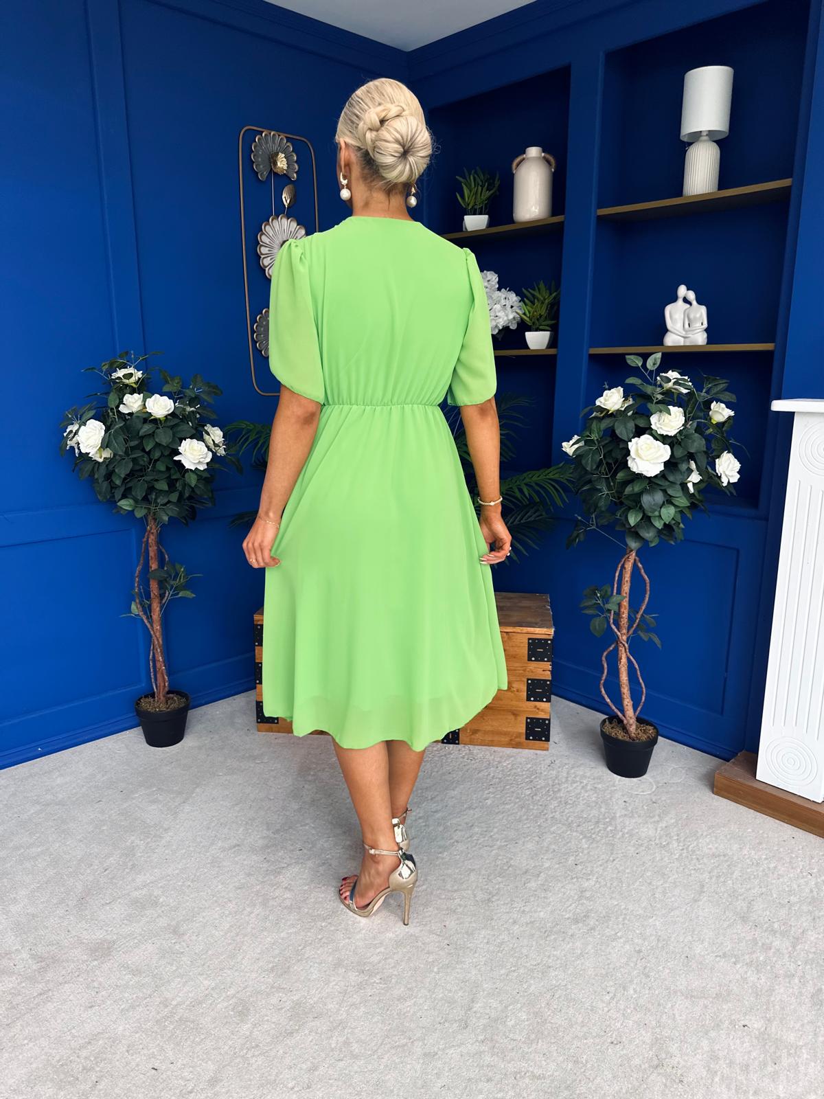 Mabel Pleat Detail Midi Dress Apple Green