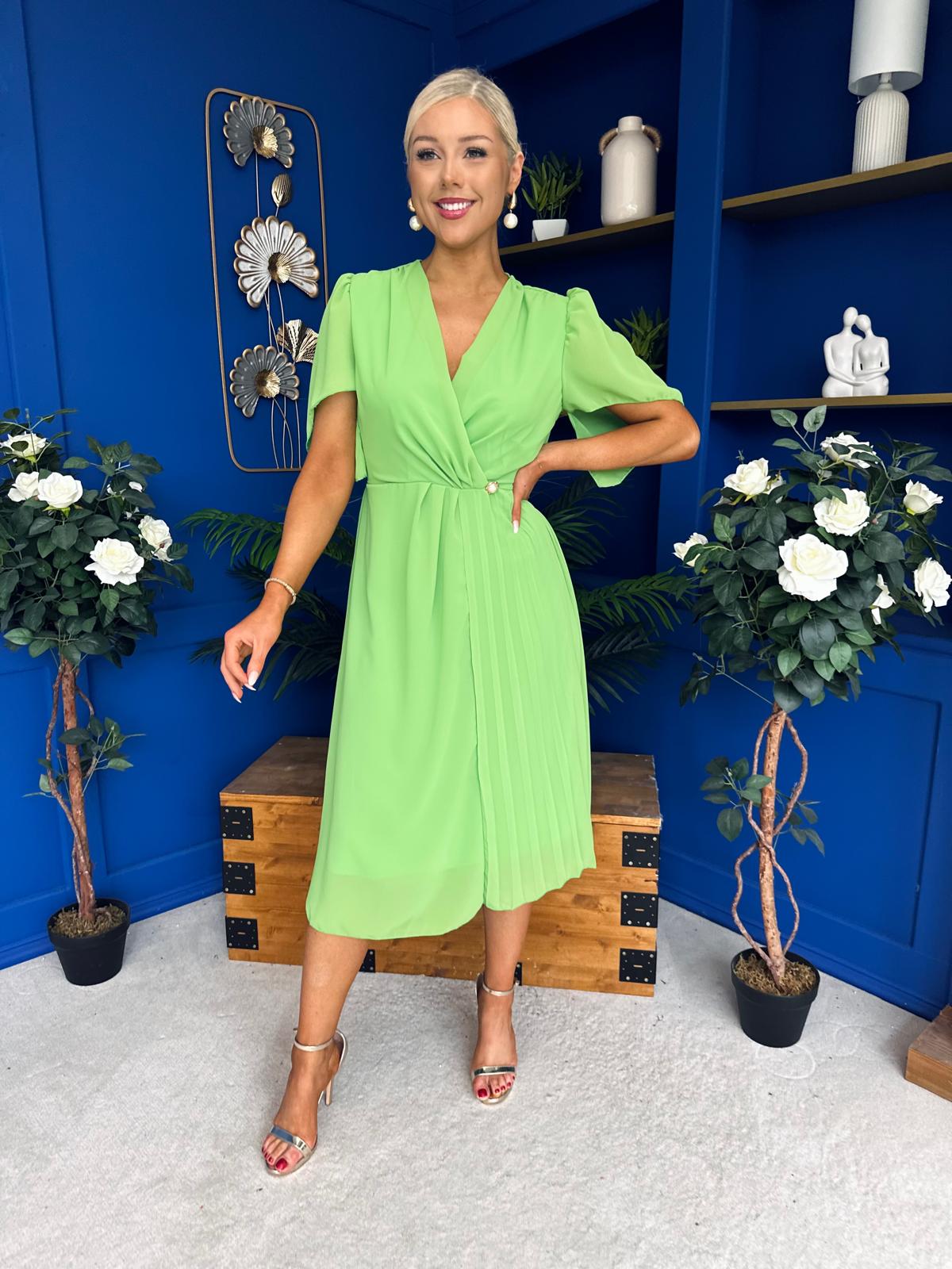 Mabel Pleat Detail Midi Dress Apple Green